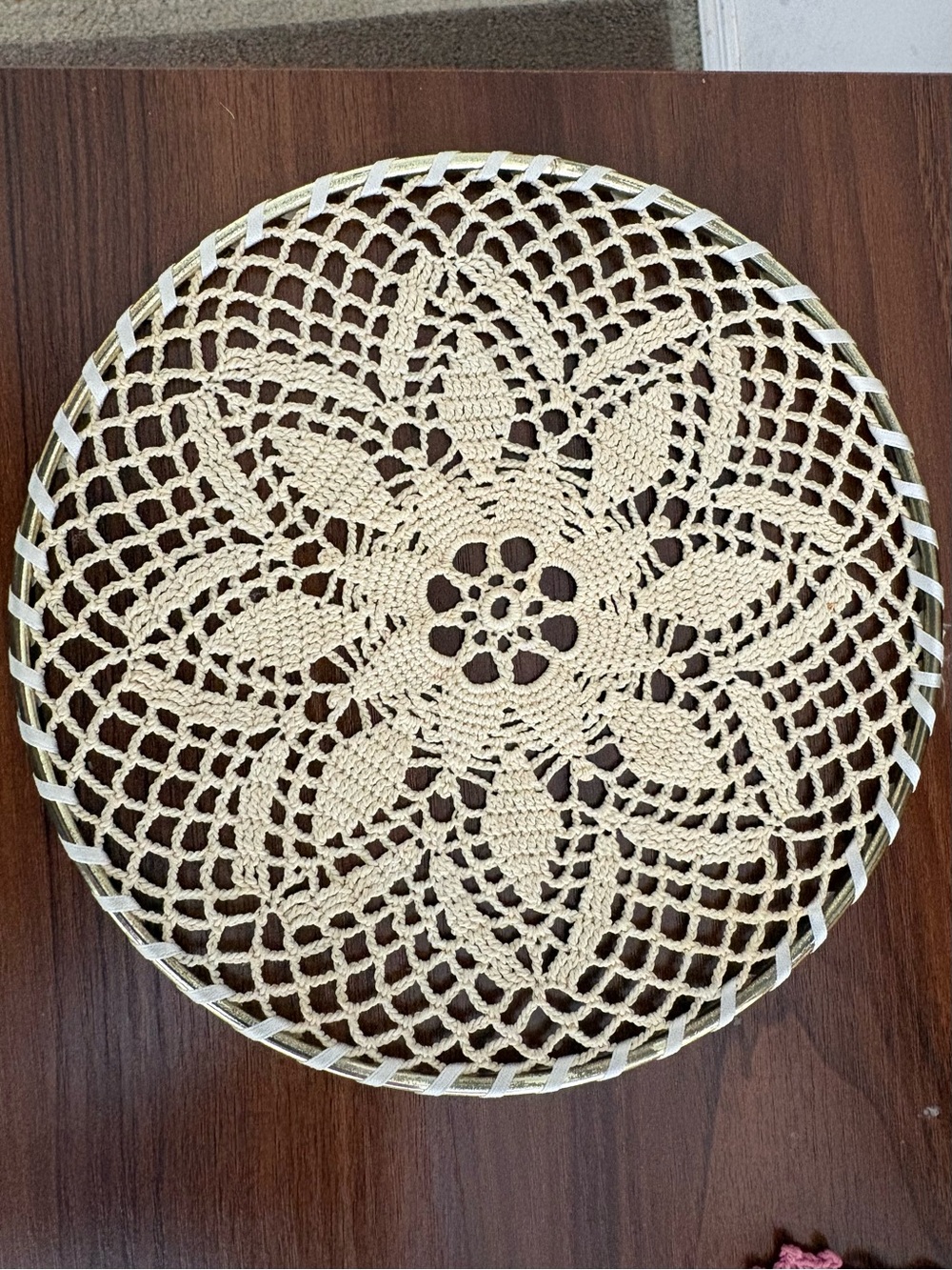 Handmade Crochet Doily Tray Accent - Cream